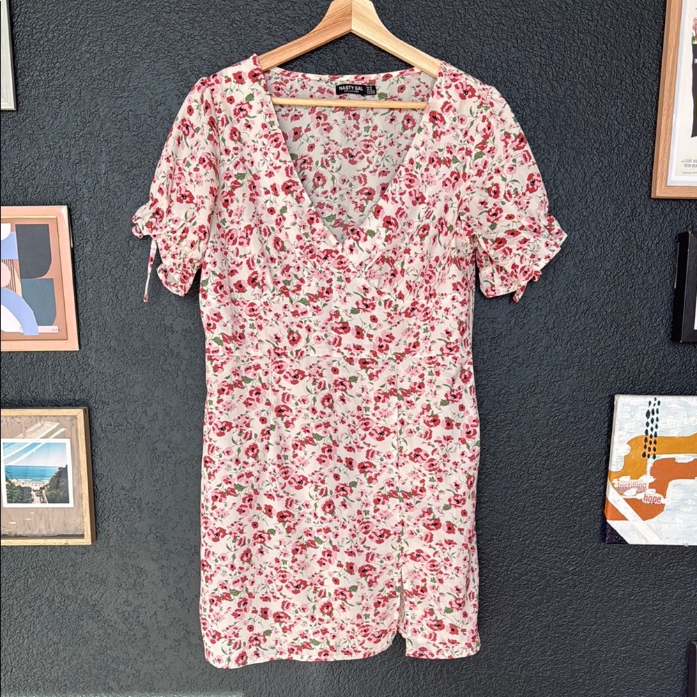 Nasty Gal White and Pink Ruffled Mini Sundress